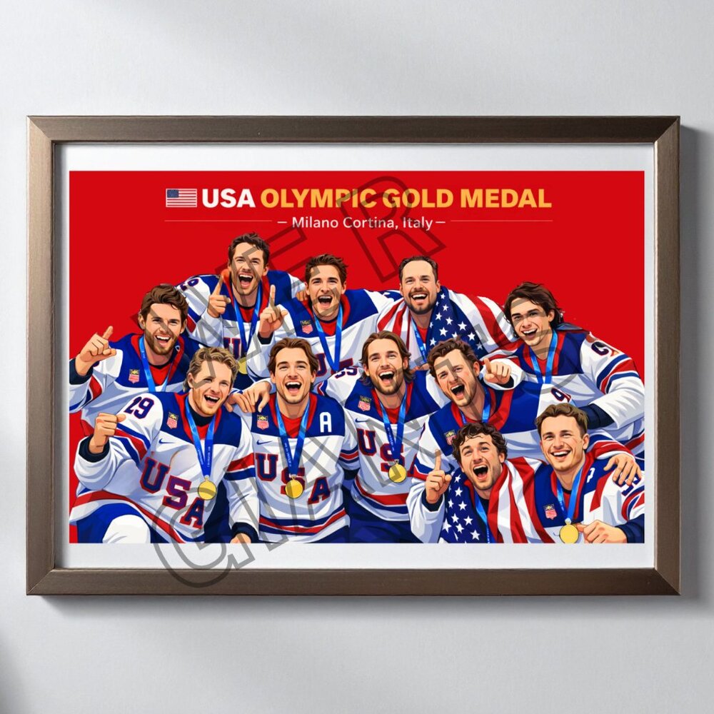 USA Olympic Gold Medal 2026 Milano Cortina Hockey Team Poster Print 17x11